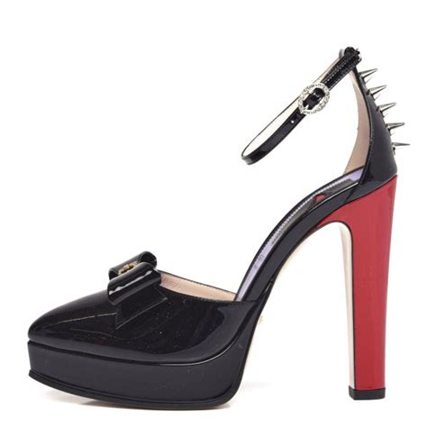 GUCCI Patent Crystal GG Bow Sadie Spike Ankle Strap d'Orsay 